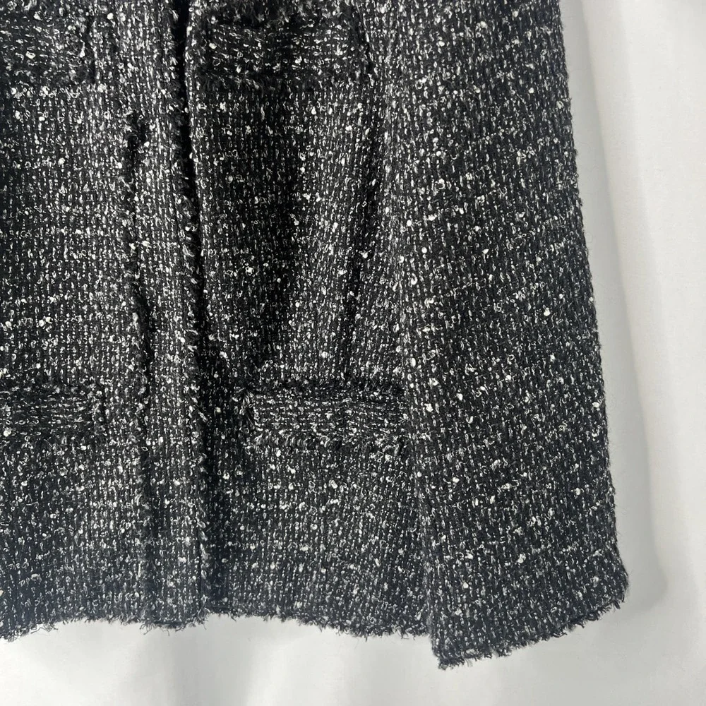 Michael Kors Women's 12 Tweed Cropped‎ Blazer Jacket Black White Snap